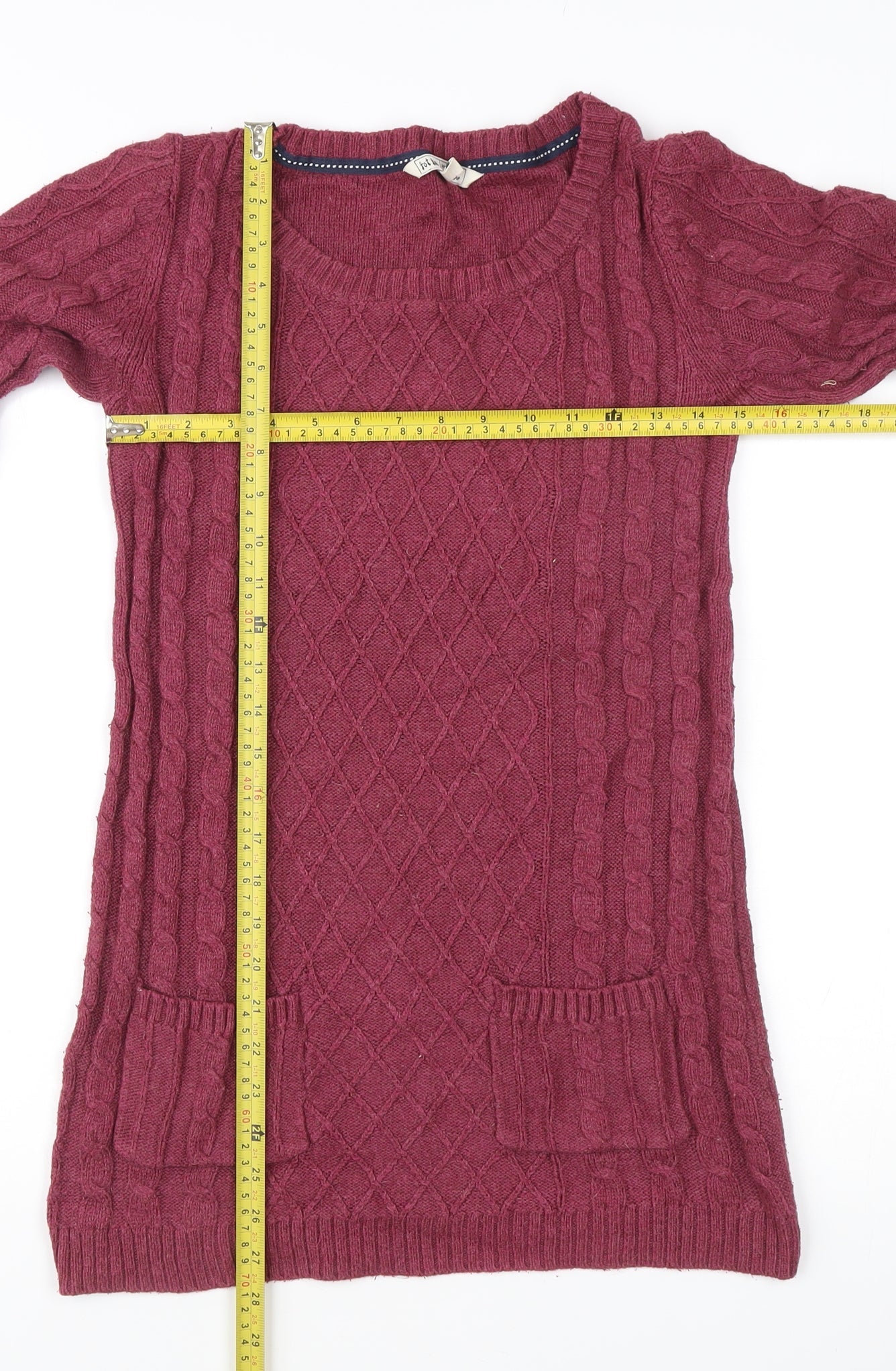 Fat Face Women's Purple Wool Blend Cable Knit Tunic Jumper Size 10