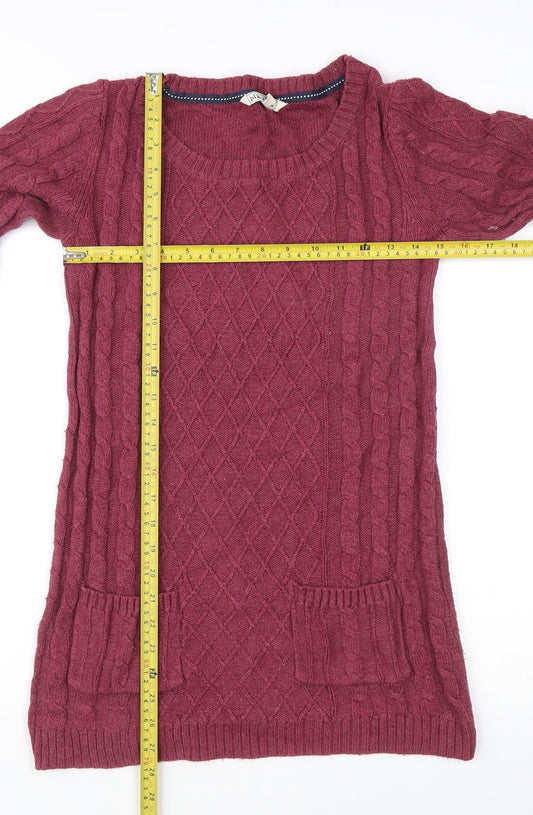 Fat Face Women's Purple Wool Blend Cable Knit Tunic Jumper Size 10