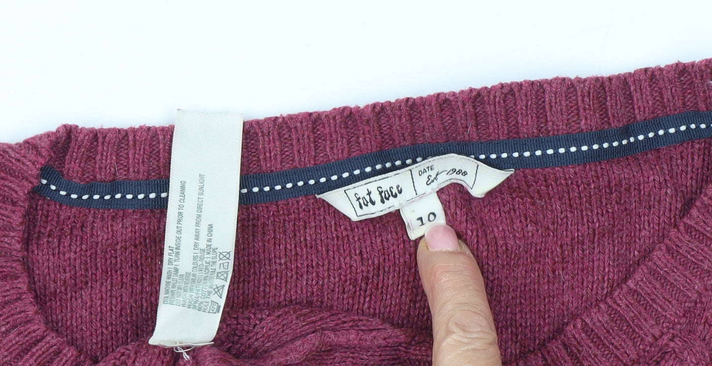 Fat Face Women's Purple Wool Blend Cable Knit Tunic Jumper Size 10