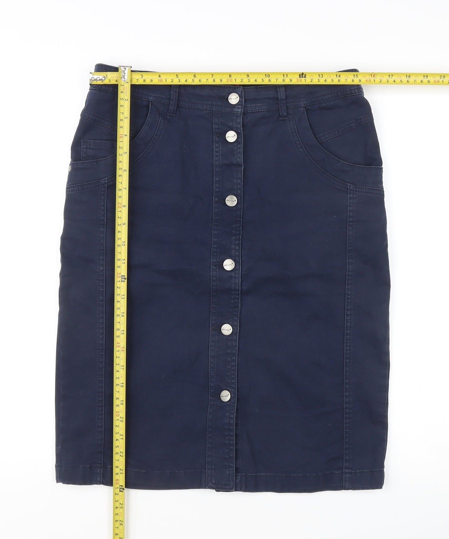 Marks and Spencer Women’s Navy Blue Knee Length Pencil Skirt Cotton Stretch Size 12