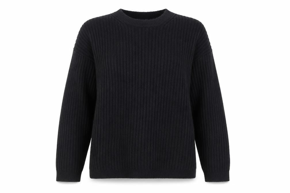 Marks and Spencer Women's Black L Rib-Knit Crew Neck Jumper