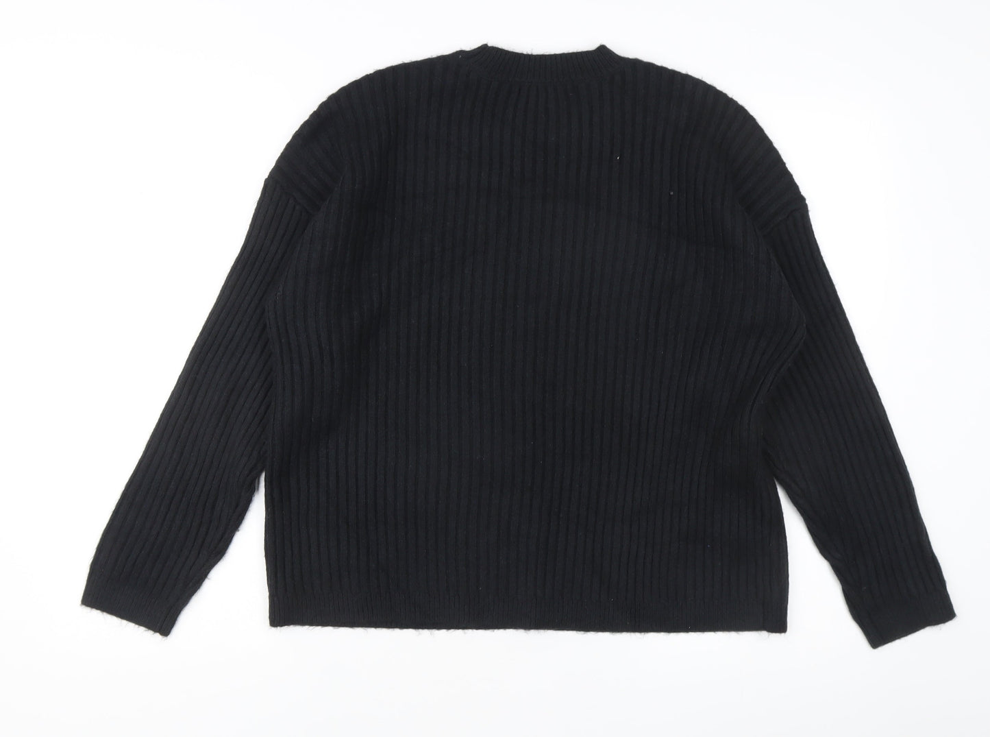 Marks and Spencer Women's Black L Rib-Knit Crew Neck Jumper