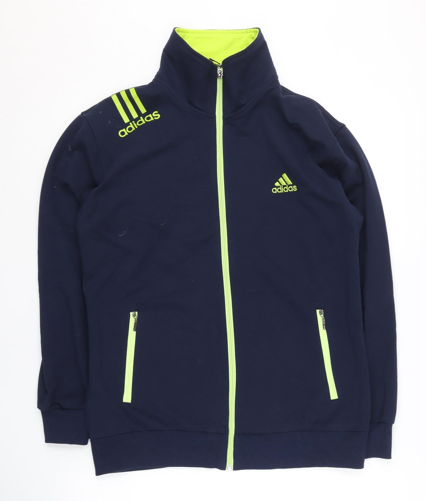 Adidas Men's Blue L Track Jacket Neon Zip Sports Activewear