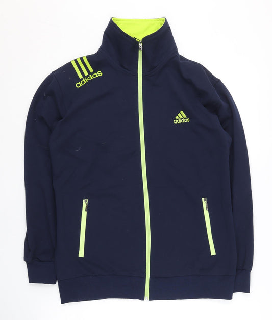 Adidas Men's Blue L Track Jacket Neon Zip Sports Activewear