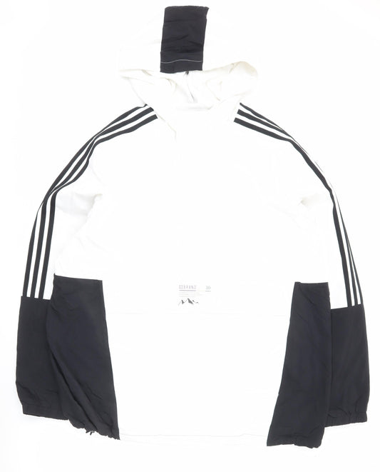 adidas Neo Men's Black White L Windbreaker Jacket Hooded Full Zip