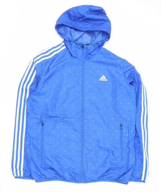Adidas Men’s Blue L Windbreaker Jacket Hooded Lightweight Sports