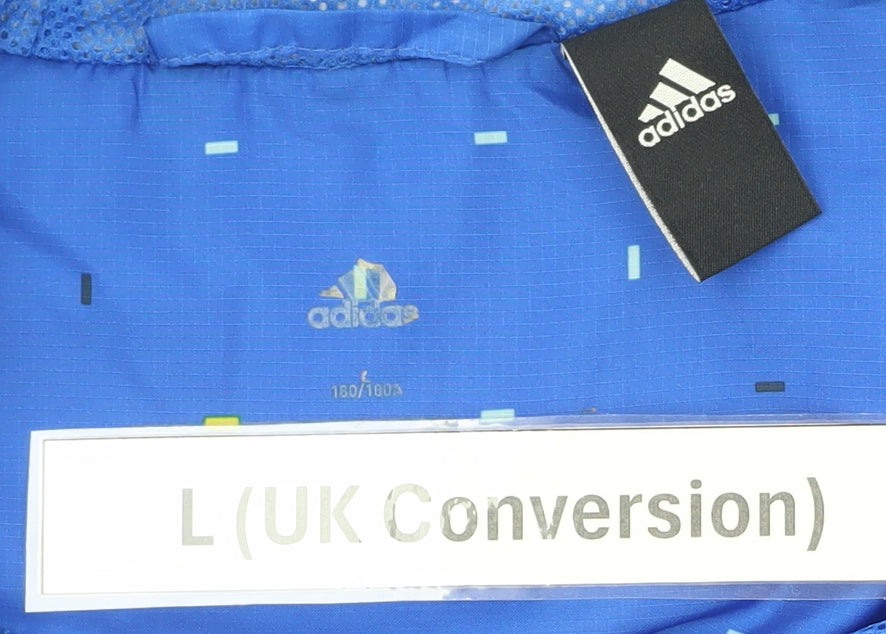 Adidas Men’s Blue L Windbreaker Jacket Hooded Lightweight Sports