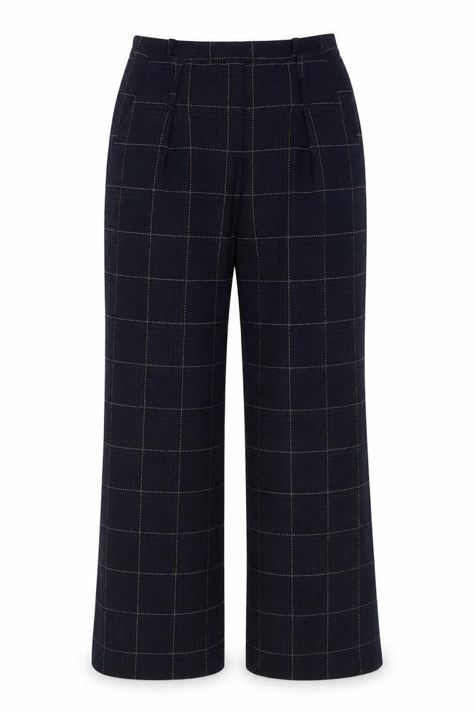 H&M Women’s Black Check Straight Leg Trousers UK 12 Mid Rise