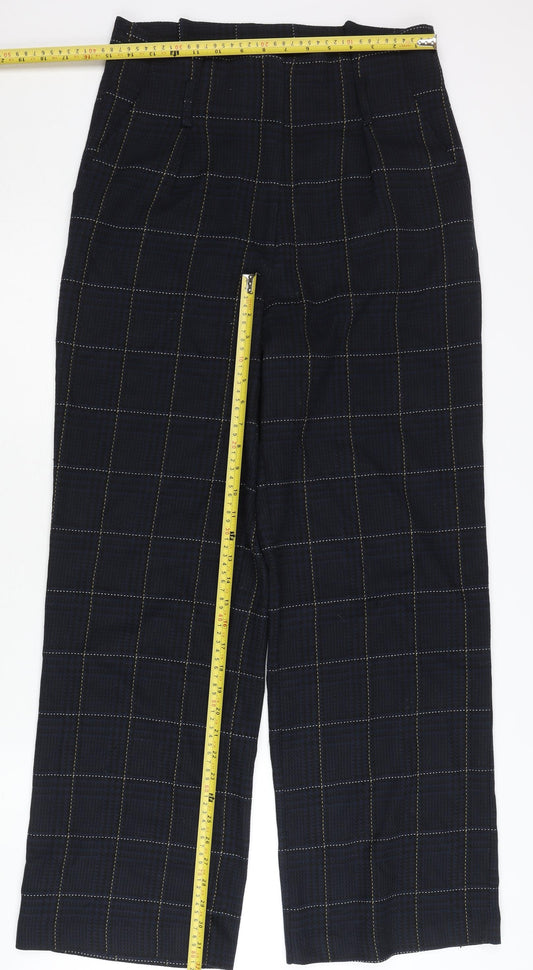 H&M Women’s Black Check Straight Leg Trousers UK 12 Mid Rise