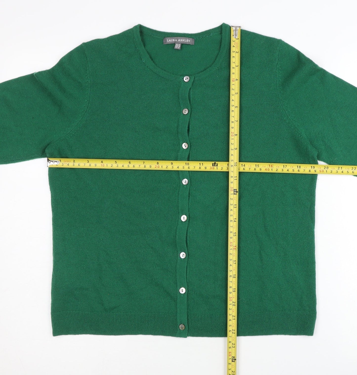 Laura Ashley Women's Green Wool Blend Cardigan Size 14