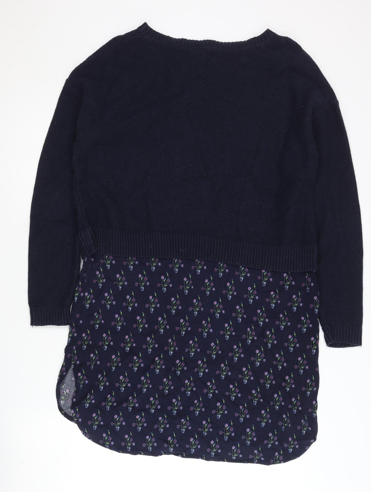 White Stuff Women's Blue Floral Layered Hem Long Sleeve Jumper Size 12