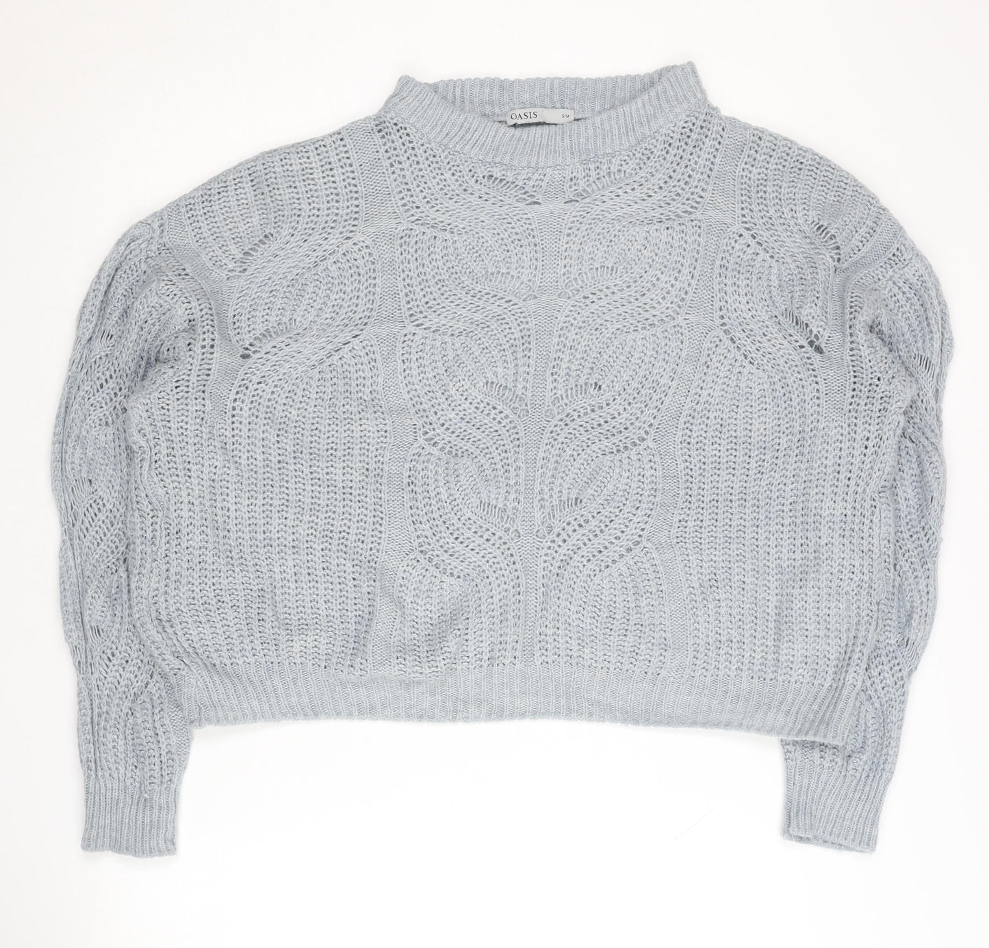 Oasis Women’s Grey Cable-Knit Mock Neck Pullover Jumper S