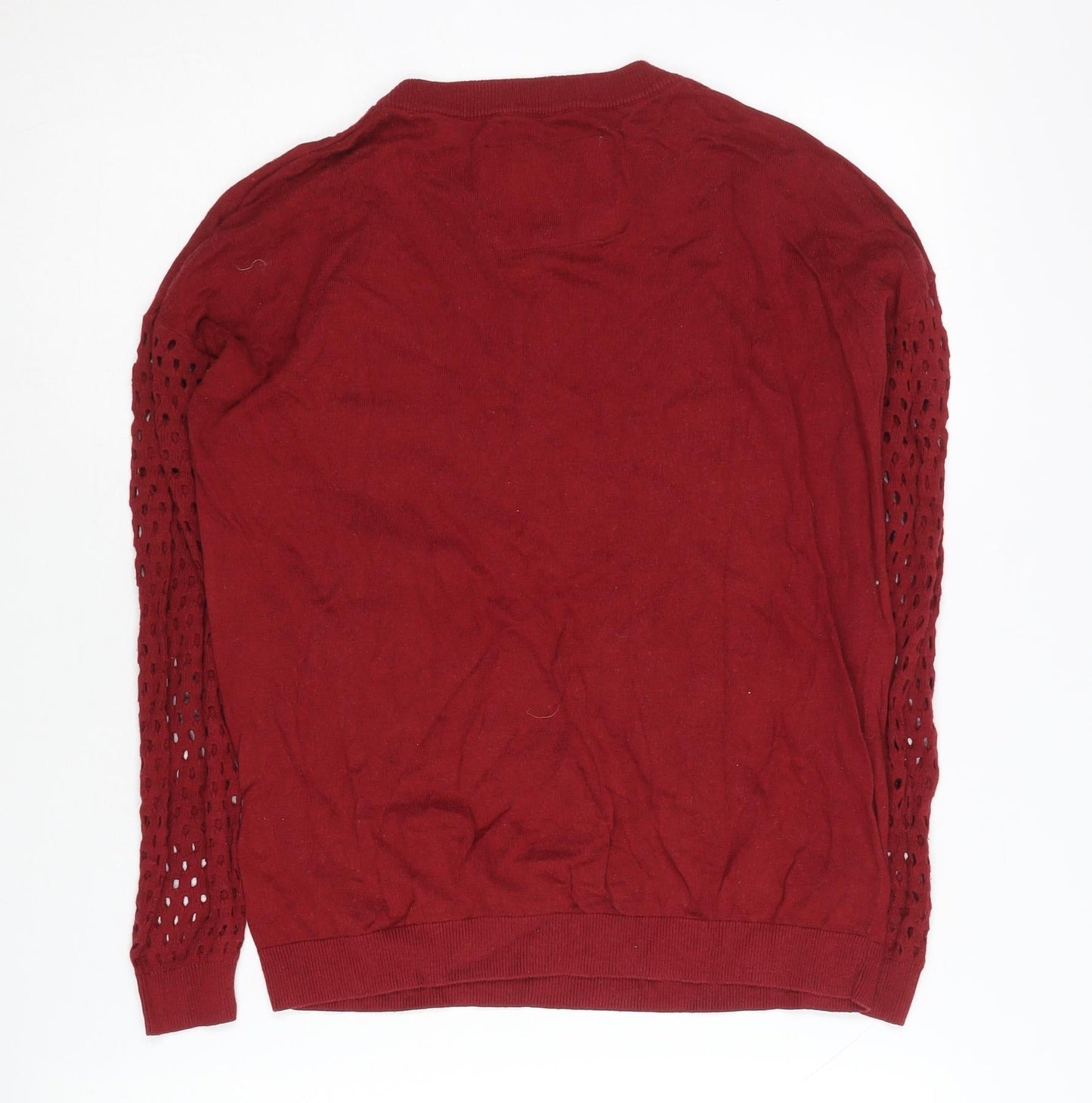 Jack Wills Women's Red Size 8 Crew Neck Crochet Sleeve Jumper