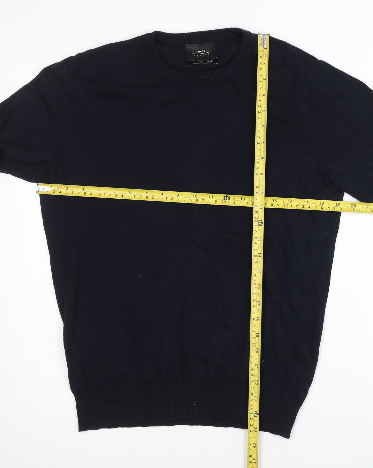 Moss London Men's Blue Cotton Slim Fit Crew Neck Jumper M