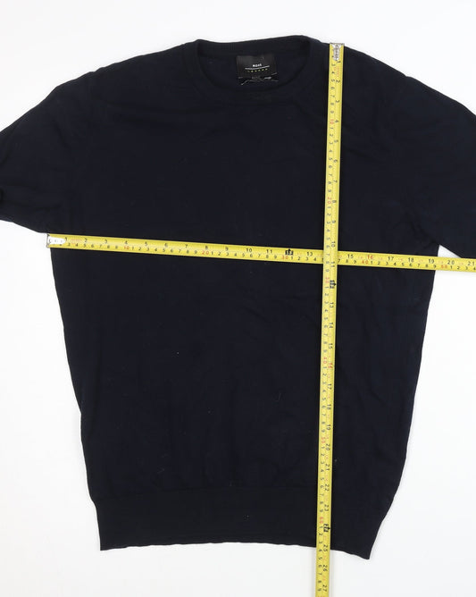 Moss London Men's Blue Cotton Slim Fit Crew Neck Jumper M