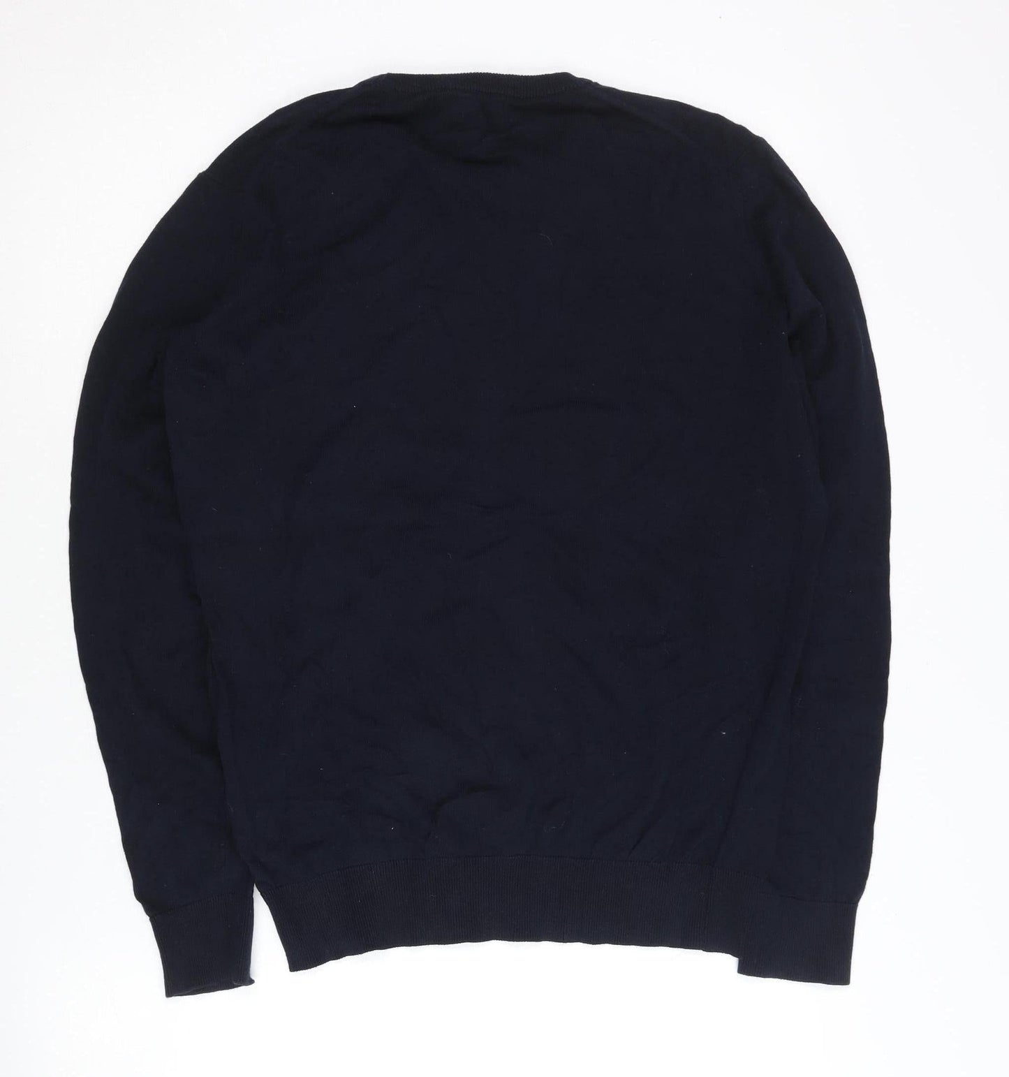Moss London Men's Blue Cotton Slim Fit Crew Neck Jumper M