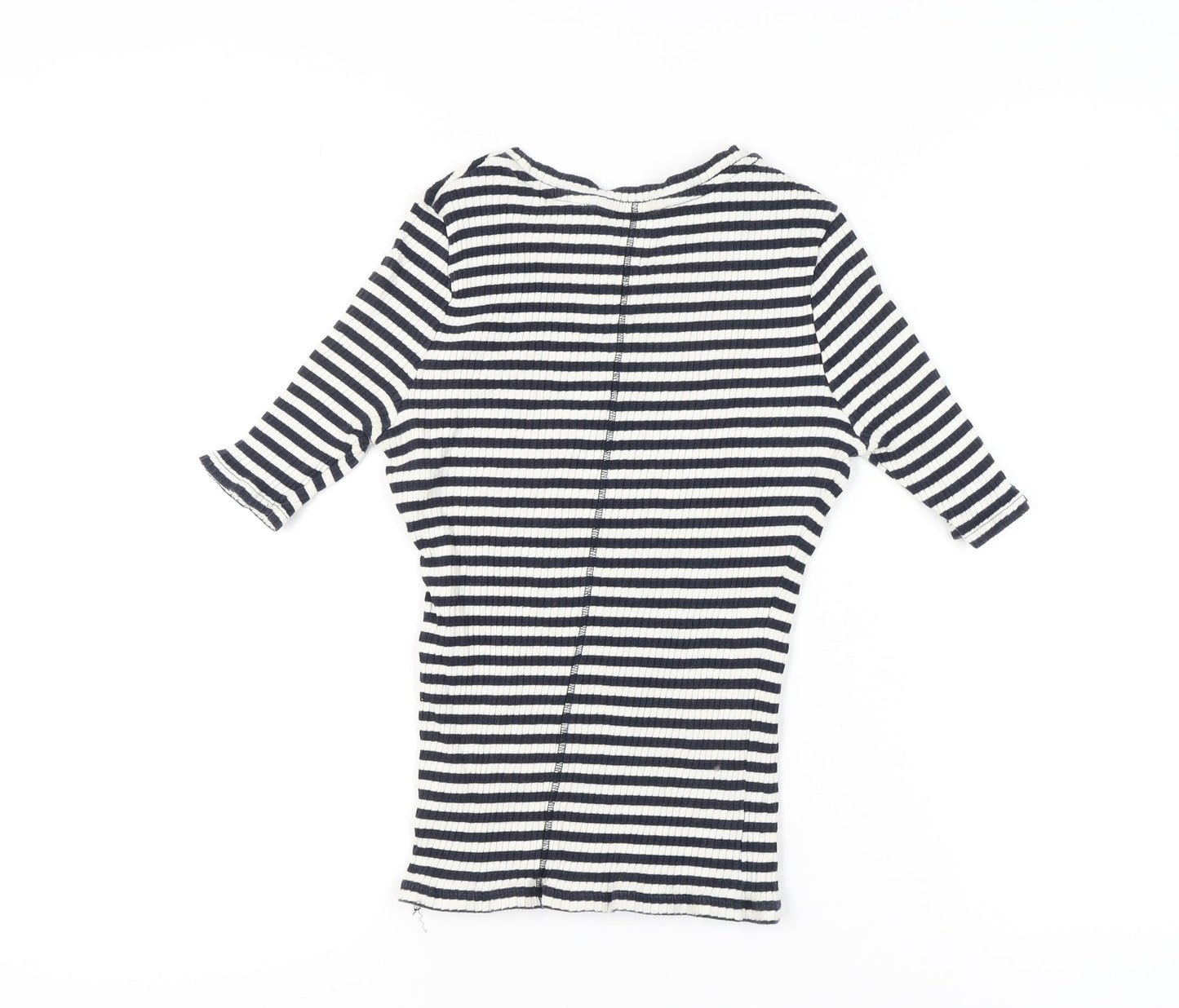 Next Women’s Black Stripe Cotton T-Shirt Size 12 Scoop Neck