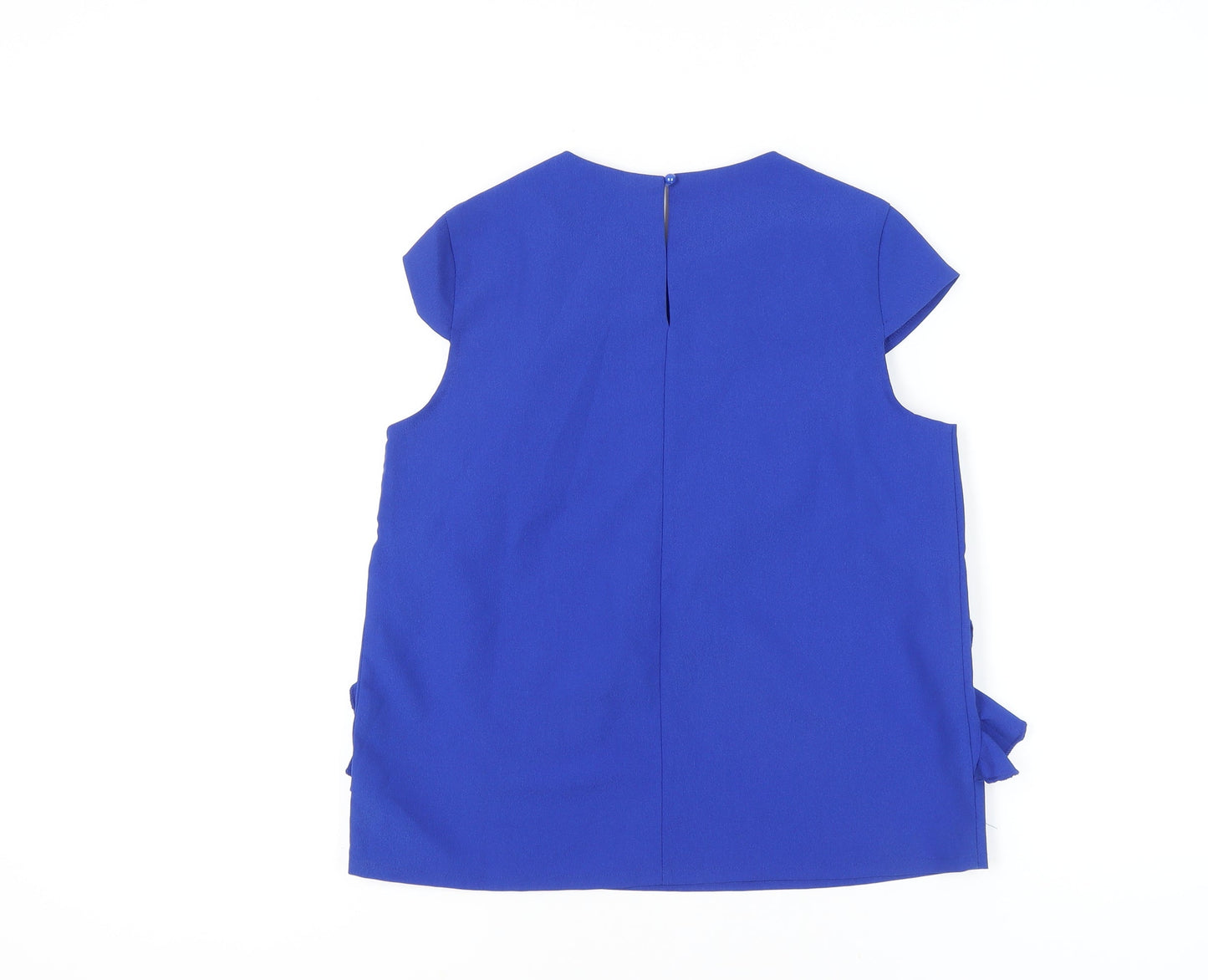 Coast Women's Blue Ruffle Pleat Blouse UK 10 Sleeveless Summer Top