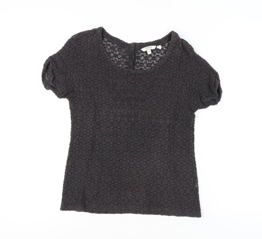 FatFace Women’s Black Cotton Crochet Short Sleeve T-Shirt Size 10