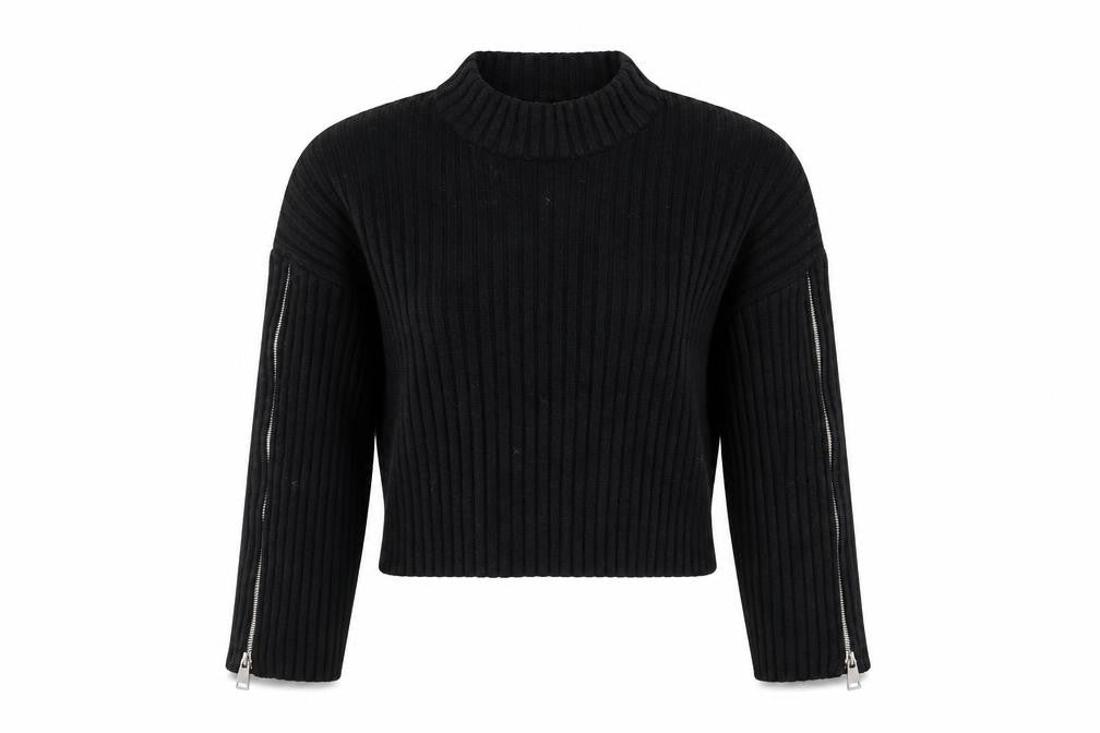 Zara Women’s Black Rib-Knit Mock Neck Pullover Jumper Size 12