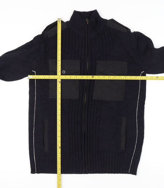TOD HARVEY Men's Black L Full Zip Cotton Army Style Jumper