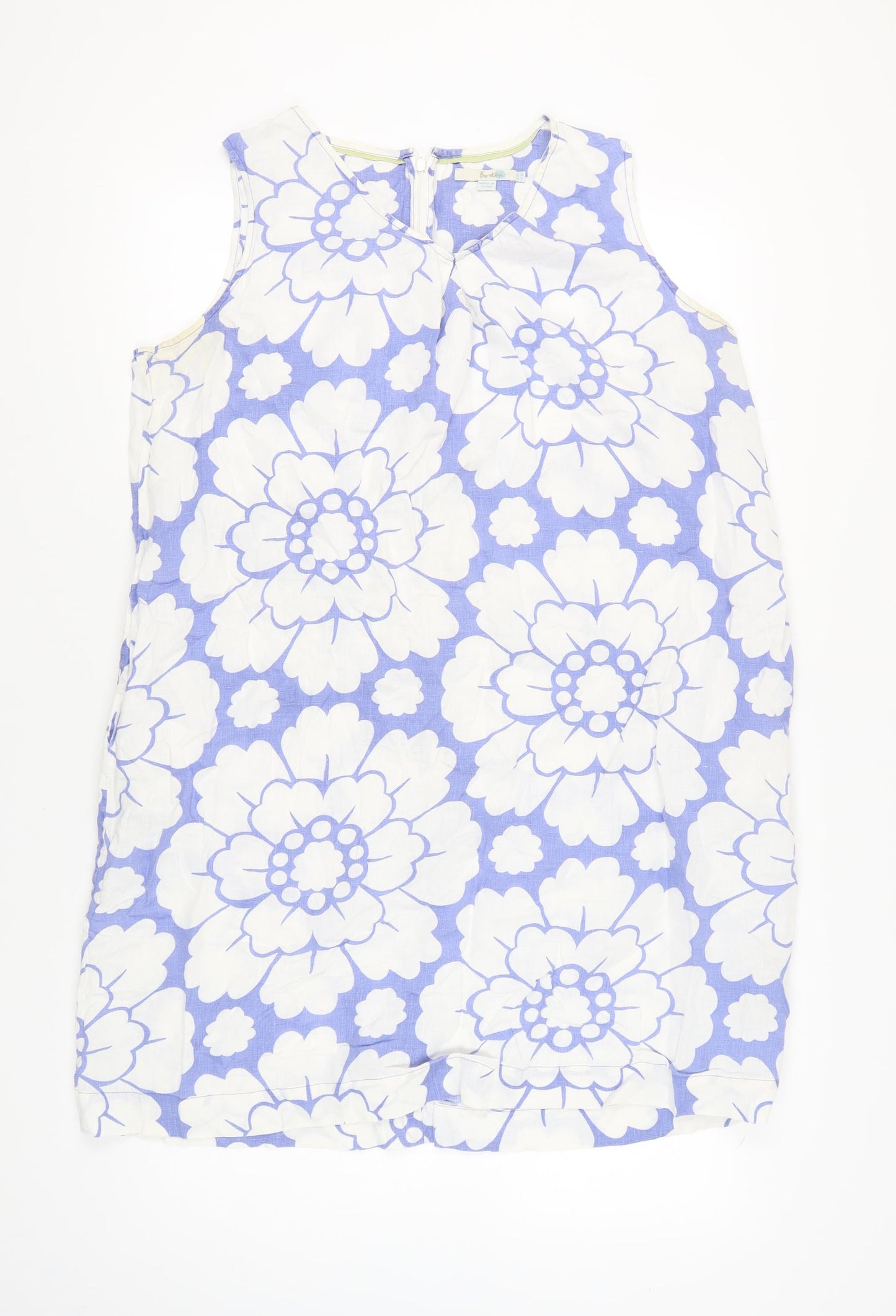 Boden Women Blue Floral Linen Shift Dress L Sleeveless Knee Length