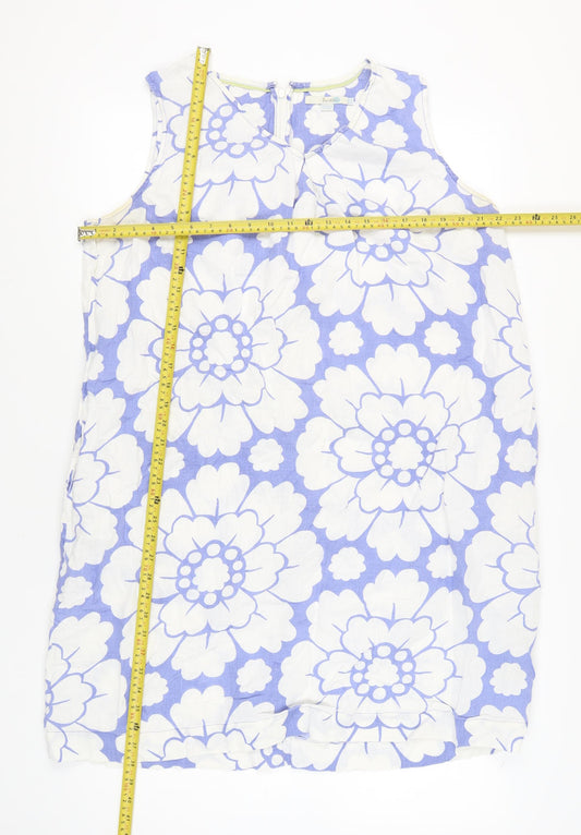 Boden Women Blue Floral Linen Shift Dress L Sleeveless Knee Length