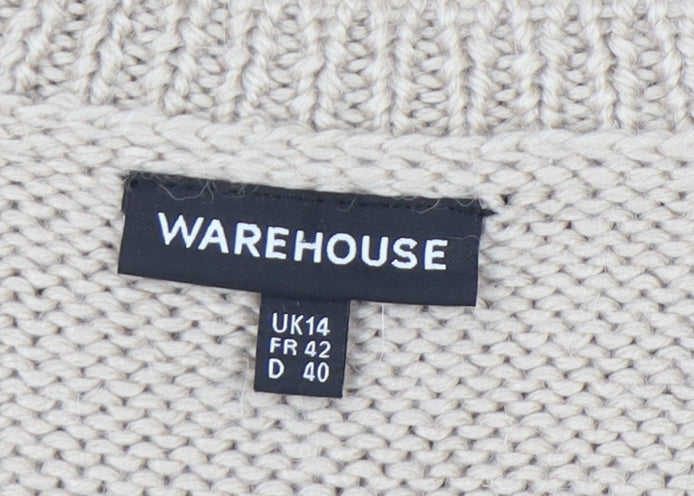 Warehouse Women Beige Size 14 Boat Neck Cable Knit Jumper