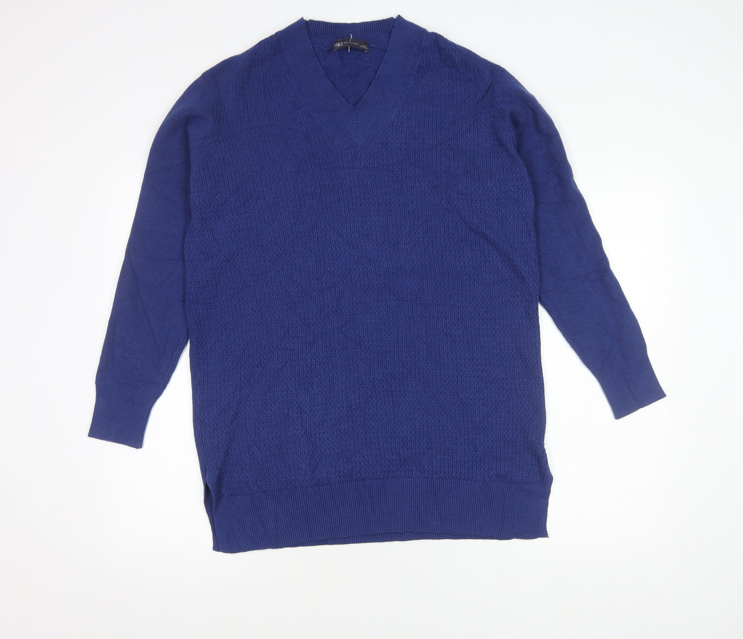 Marks and Spencer Women's Blue V-Neck Long Sleeve Jumper L