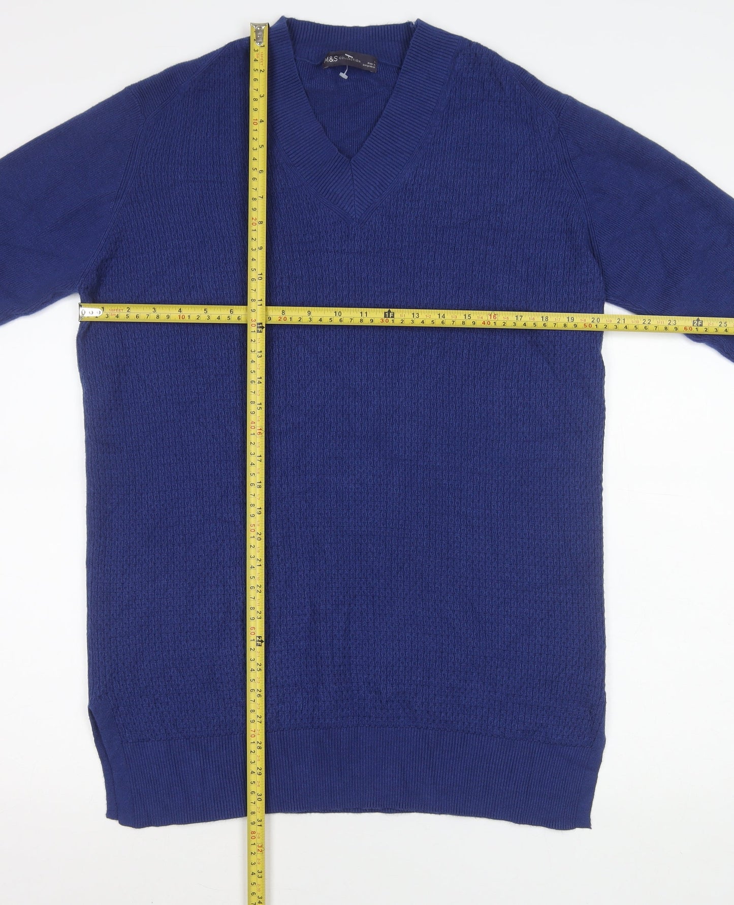 Marks and Spencer Women's Blue V-Neck Long Sleeve Jumper L