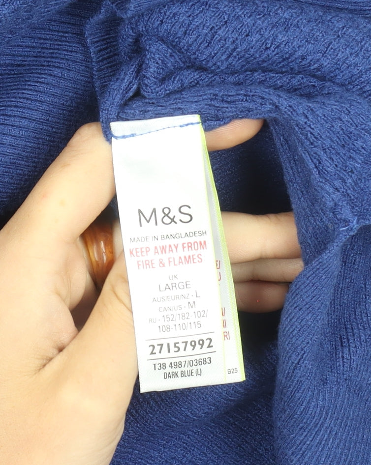 Marks and Spencer Women's Blue V-Neck Long Sleeve Jumper L