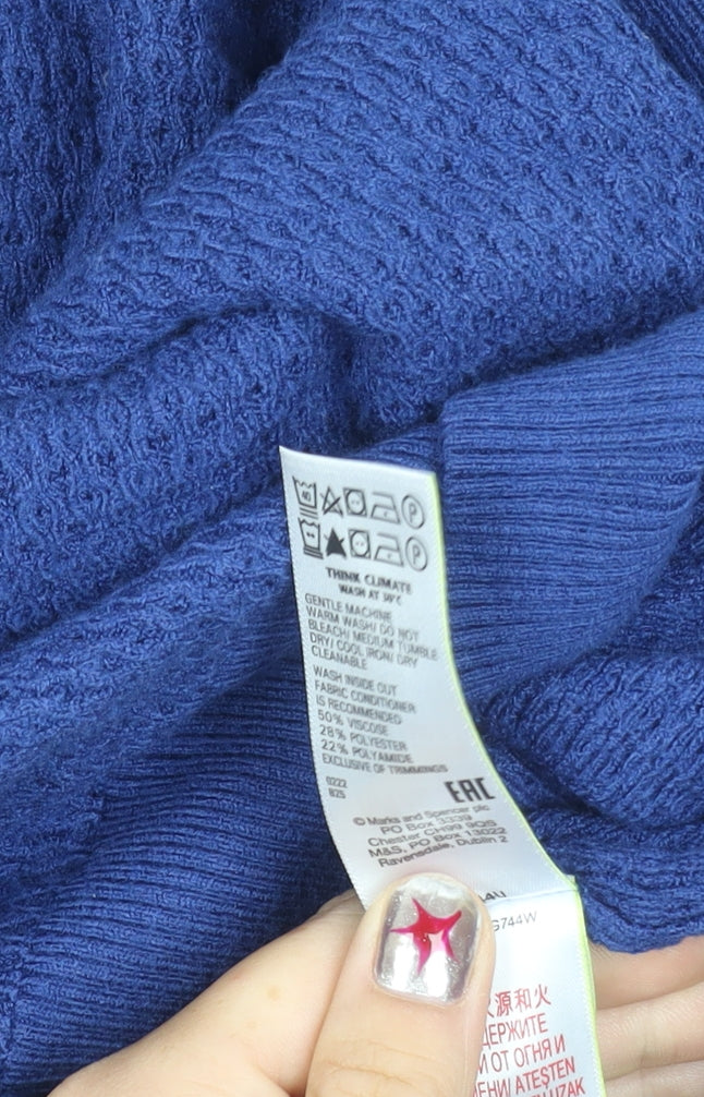 Marks and Spencer Women's Blue V-Neck Long Sleeve Jumper L