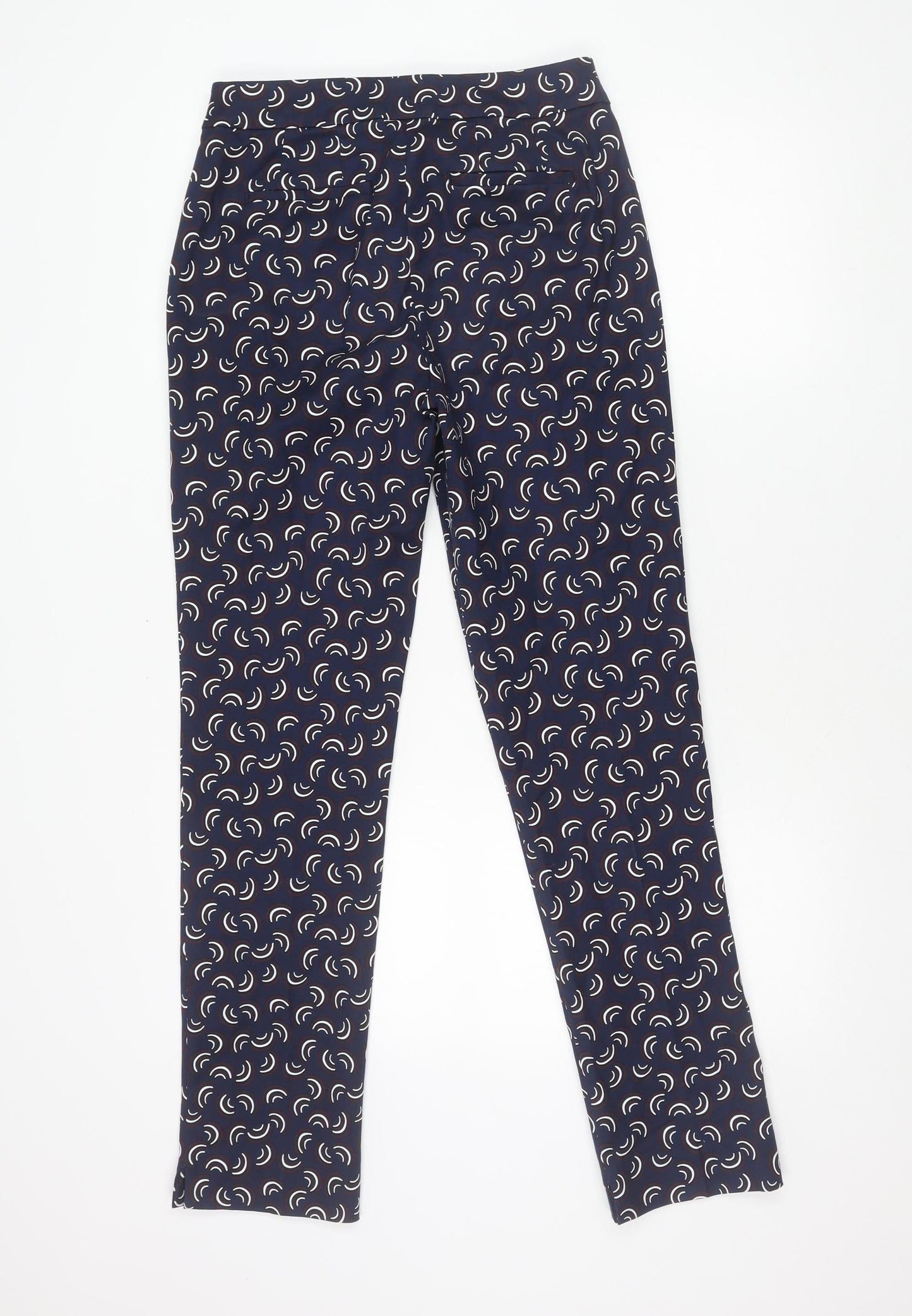 Boden Women's Blue Geometric Slim Trousers Size 10 Cotton Stretch