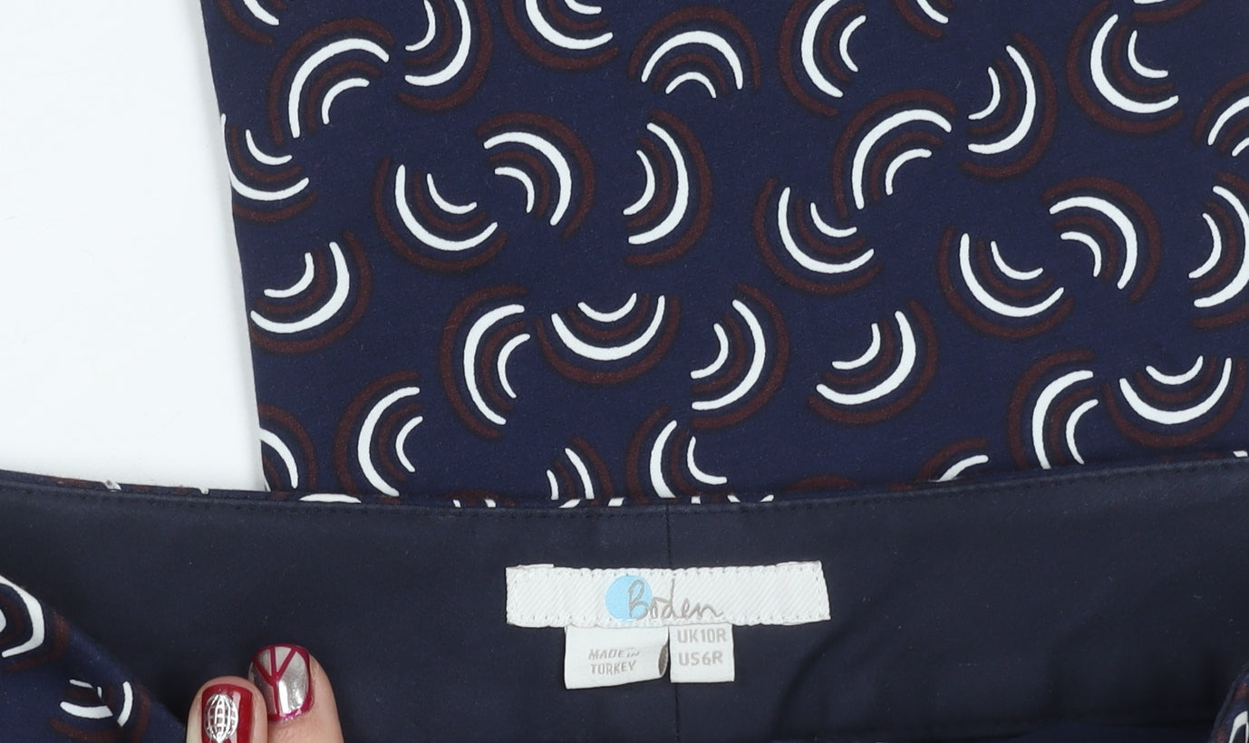 Boden Women's Blue Geometric Slim Trousers Size 10 Cotton Stretch
