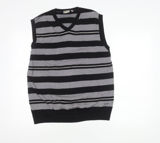 Kickers Men's Black Striped Cotton V-Neck Sleeveless Vest L