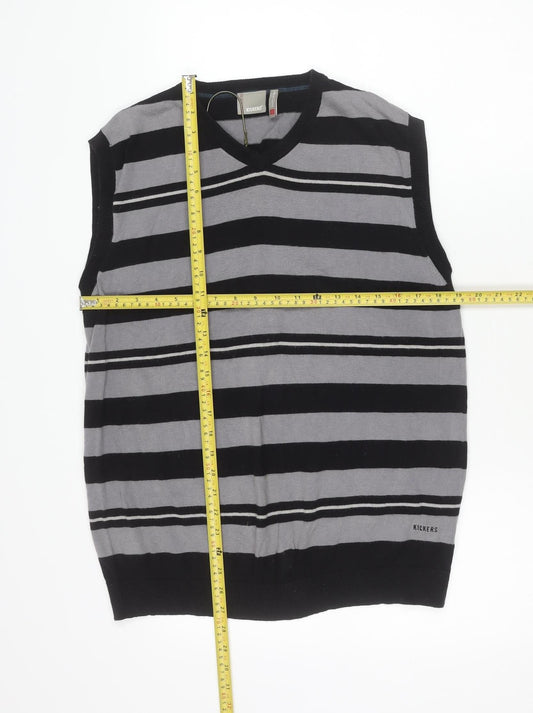 Kickers Men's Black Striped Cotton V-Neck Sleeveless Vest L
