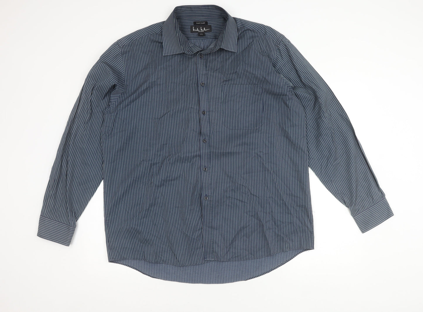 Nicole Miller Men’s Blue Striped XL Dress Shirt Long Sleeve Easy Care