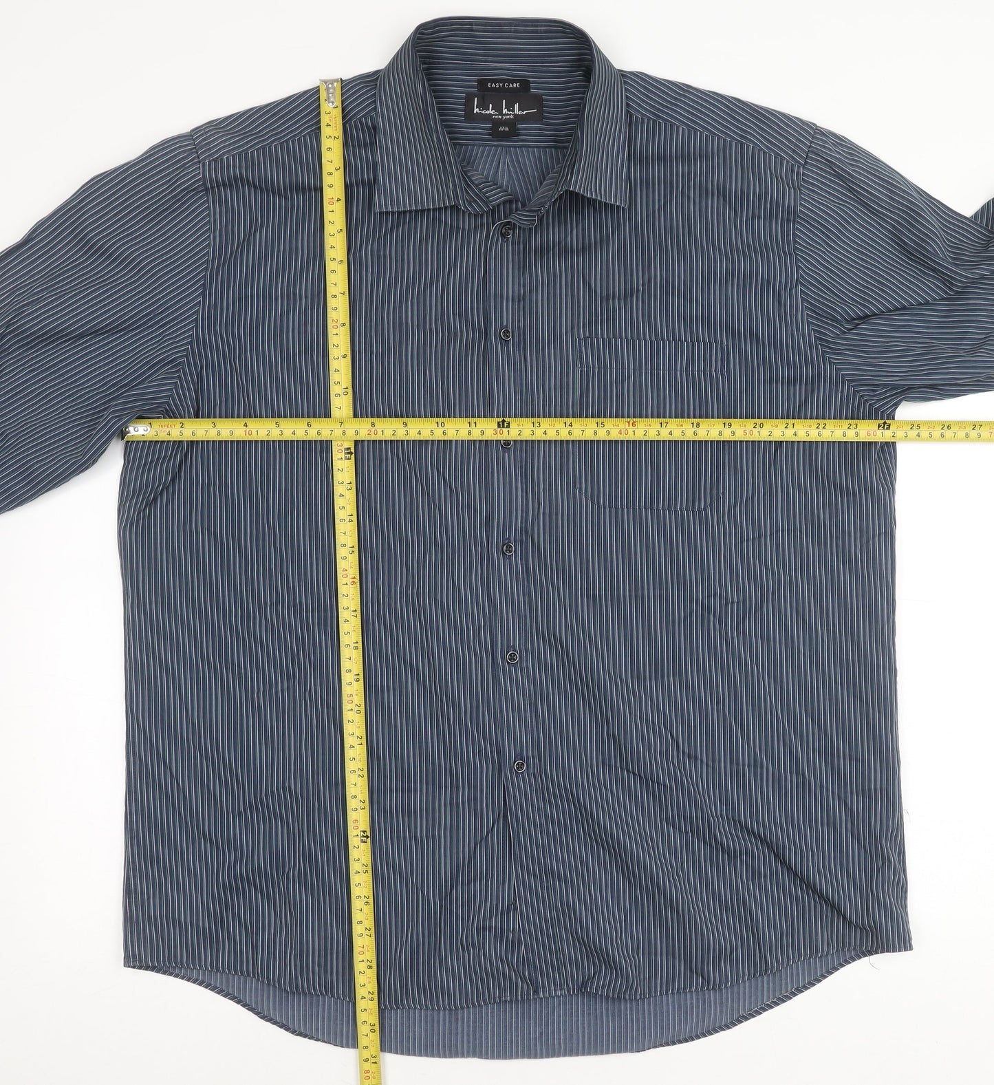 Nicole Miller Men’s Blue Striped XL Dress Shirt Long Sleeve Easy Care