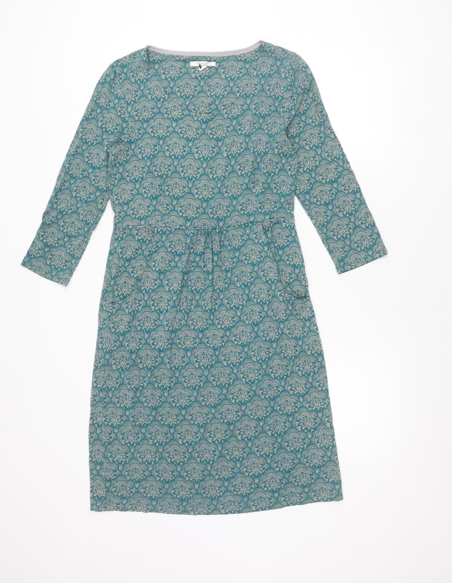 White Stuff Women's Blue Floral Shift Dress Size 10 Long Sleeve