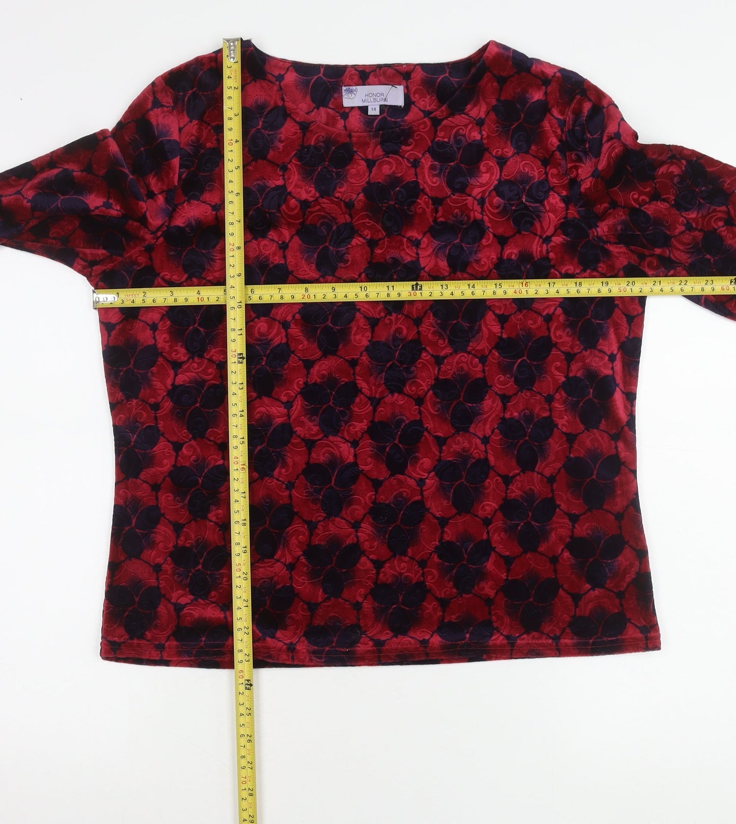 Honor Millburn Women's Red Floral Velvet Blouse Size 14