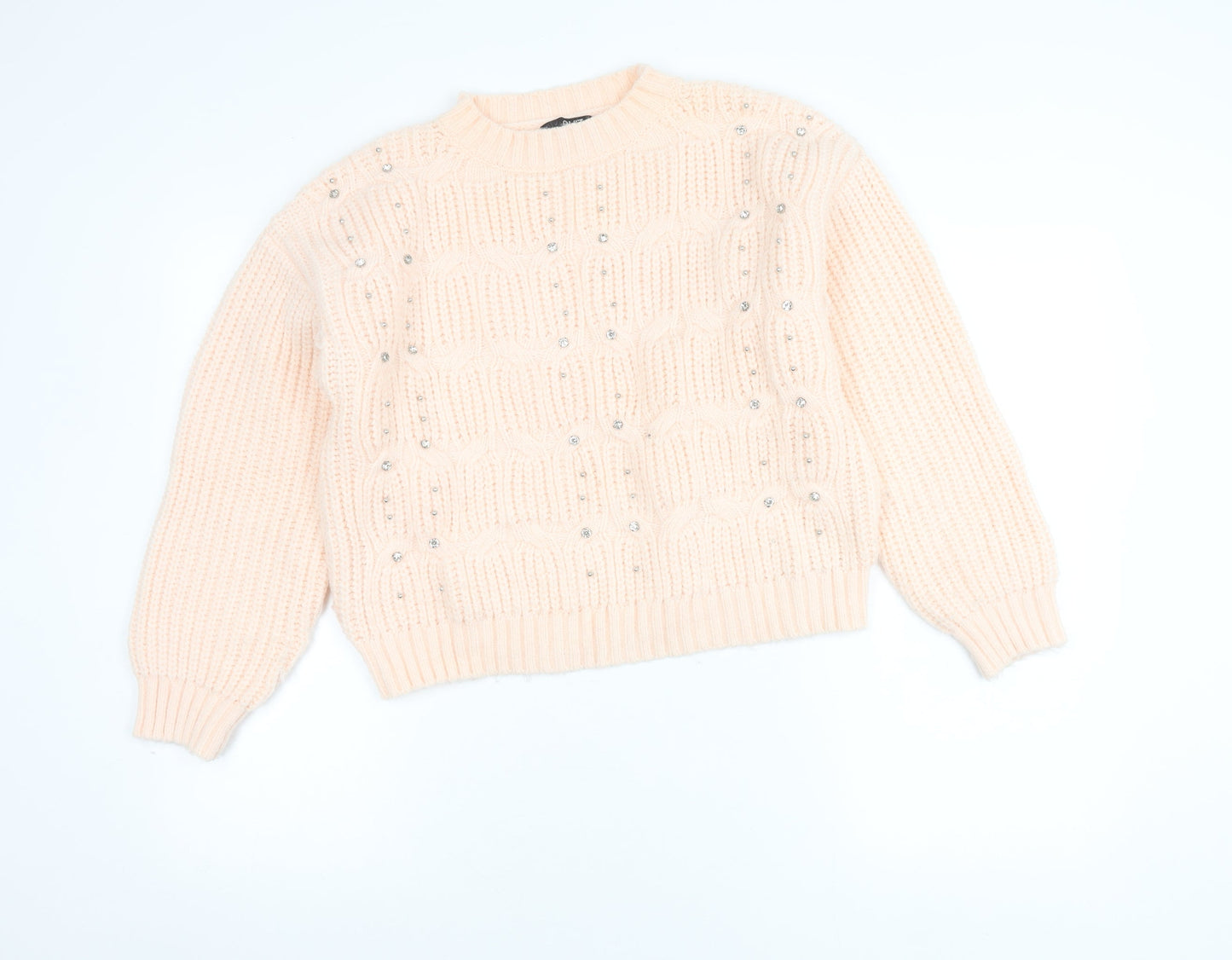 Quiz Women's Beige Beaded Chunky Knit Crew Neck Jumper Size S