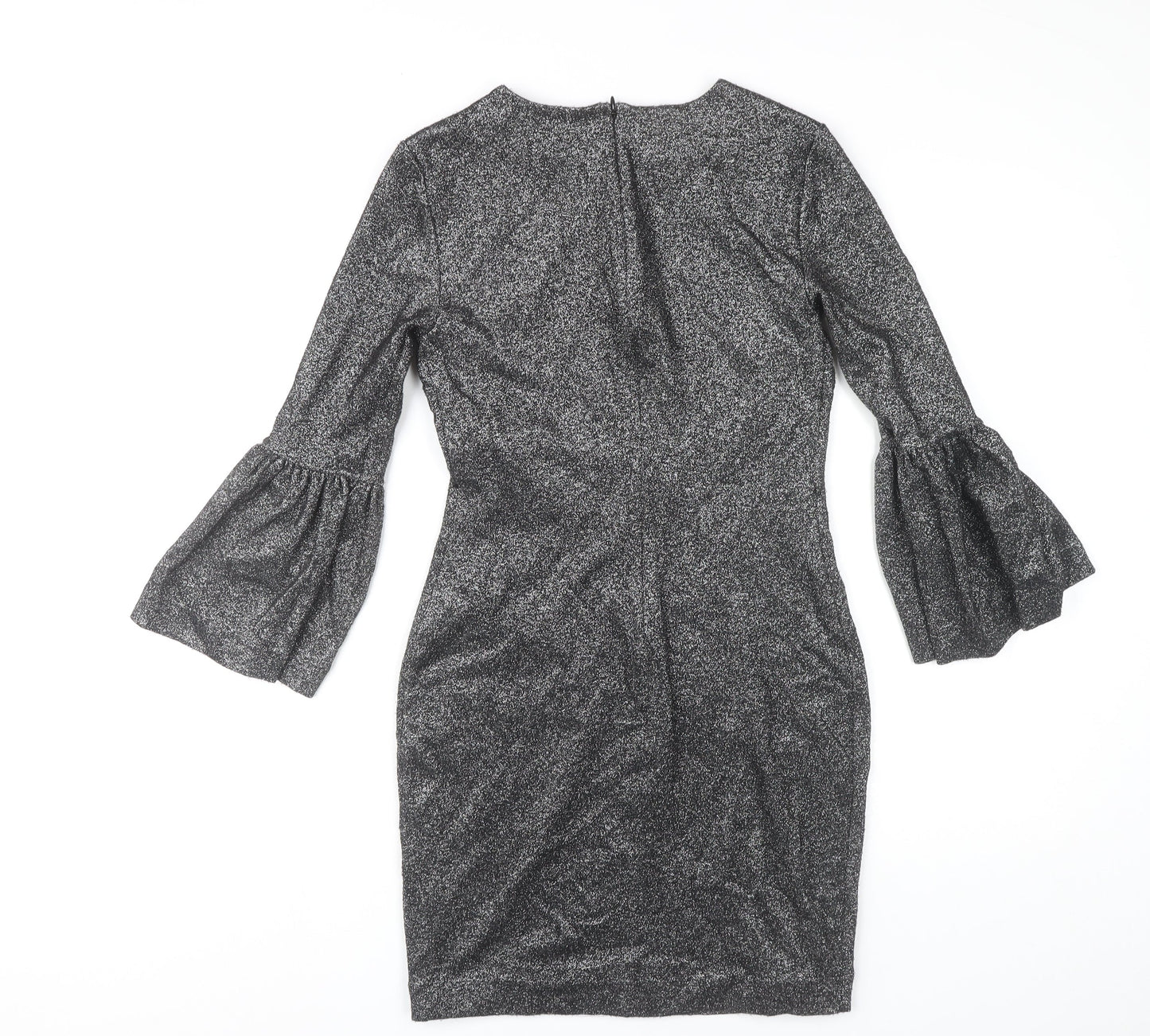 Ted Baker Women’s Silver Glitter Bodycon Bell Sleeve Dress Size 10