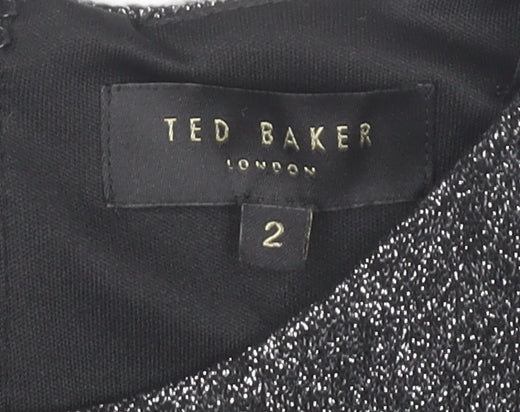 Ted Baker Women’s Silver Glitter Bodycon Bell Sleeve Dress Size 10