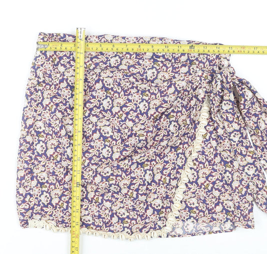ZARA Women's Multicoloured Floral Wrap Short Skirt Size S