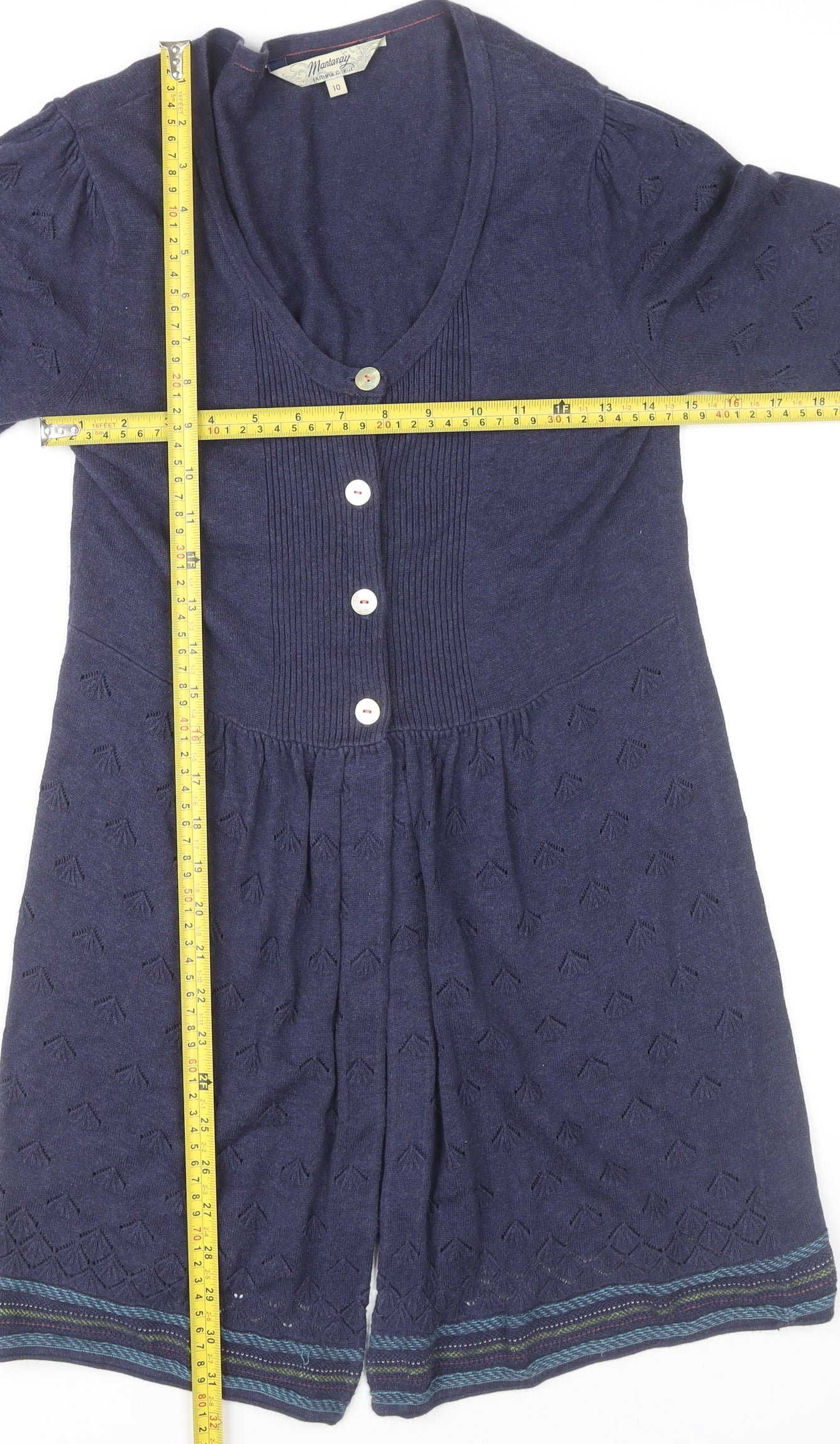 Mantaray Women's Blue Size 10 V-Neck 3/4 Sleeve Knit Cardigan