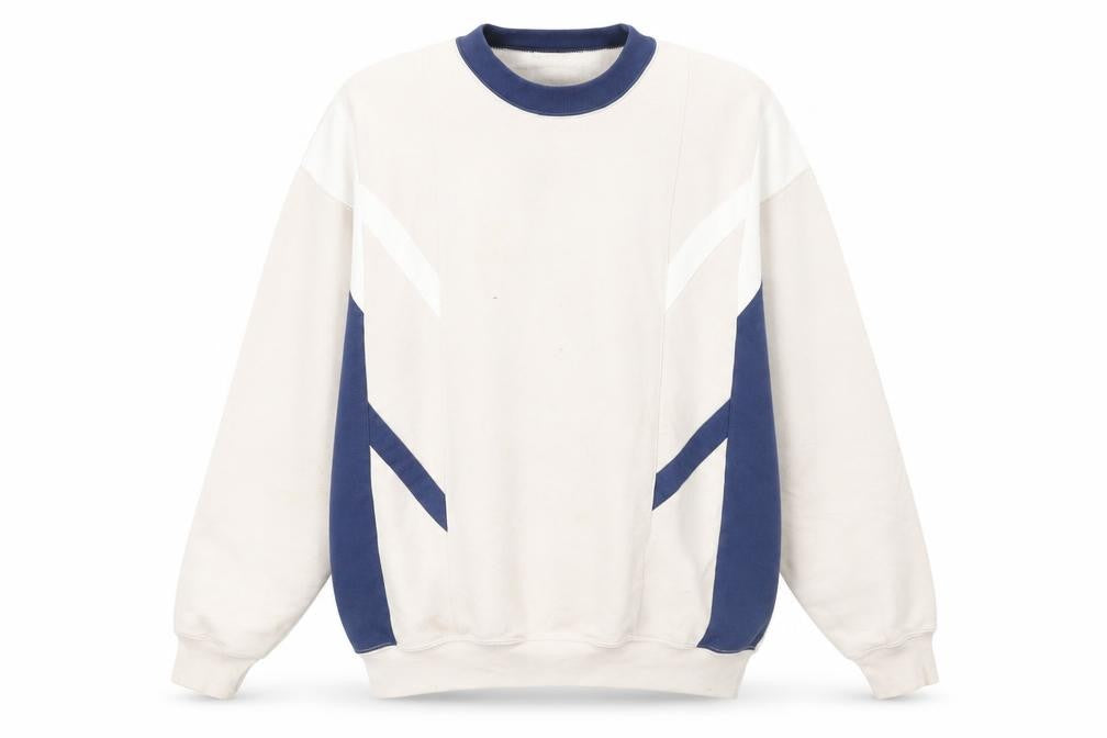 Gabicci Men's Beige Navy 90s Vintage Geometric Pullover Sweatshirt M