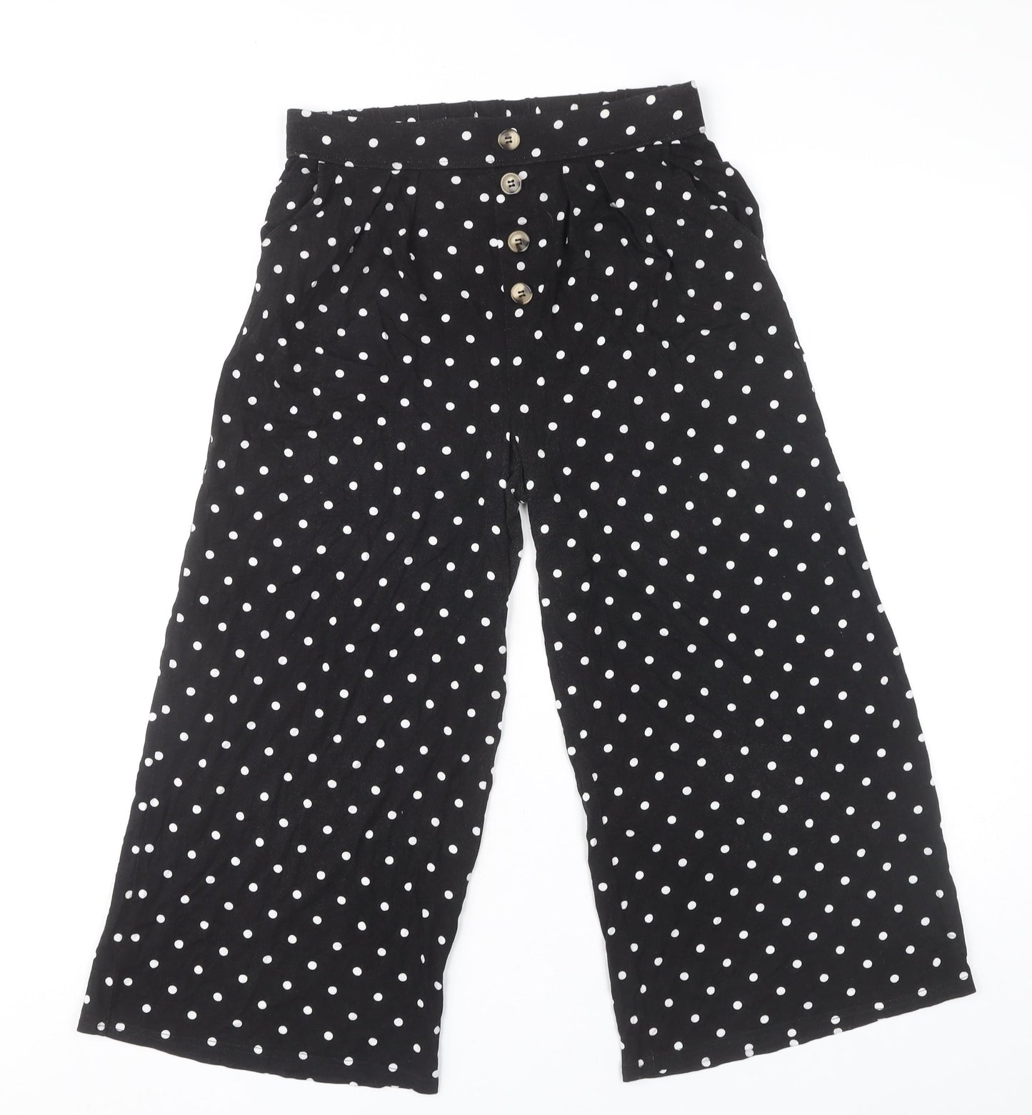 Lascana Women’s Black White Polka Dot Wide-Leg Cropped Trousers Size 10