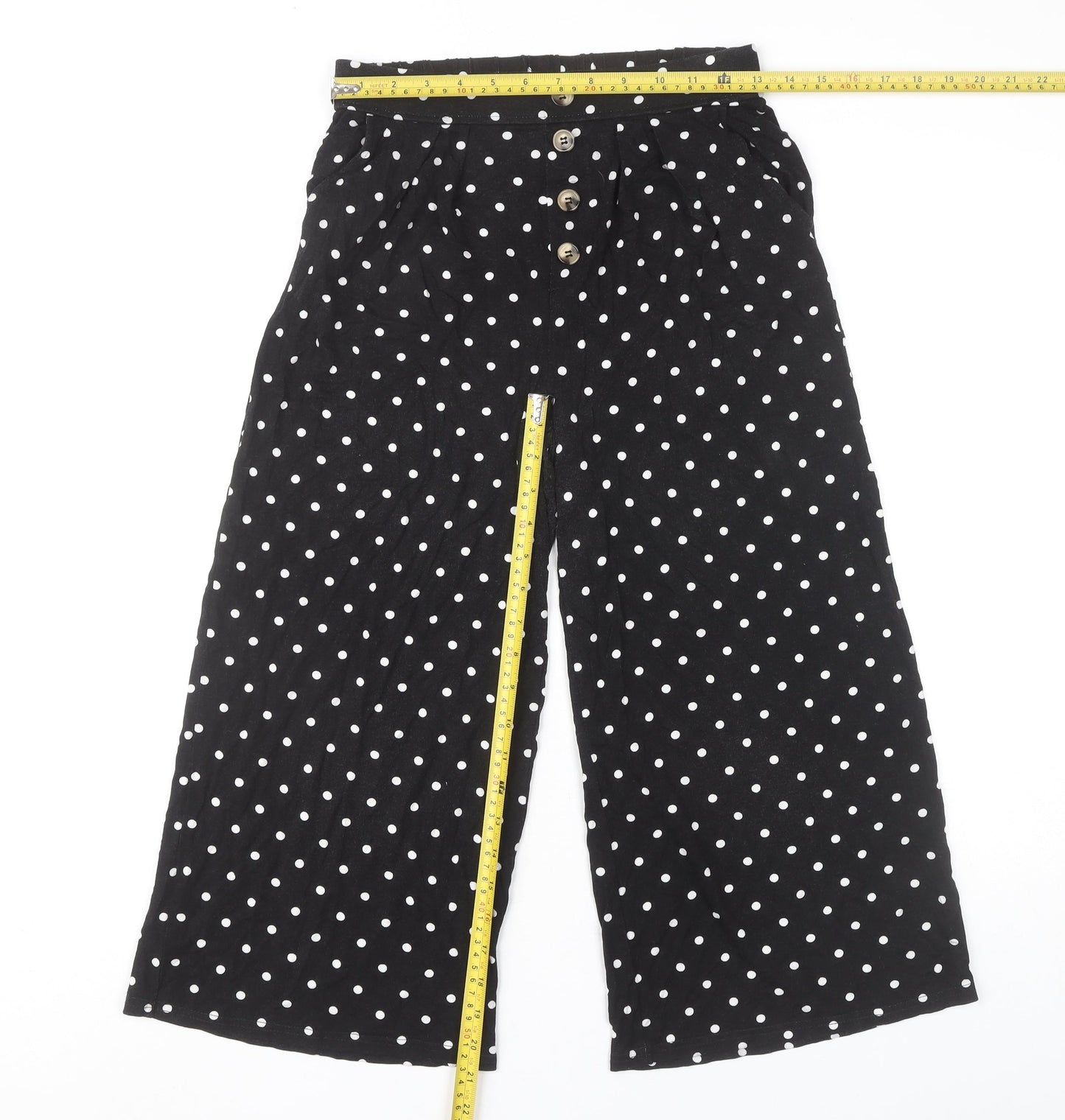 Lascana Women’s Black White Polka Dot Wide-Leg Cropped Trousers Size 10