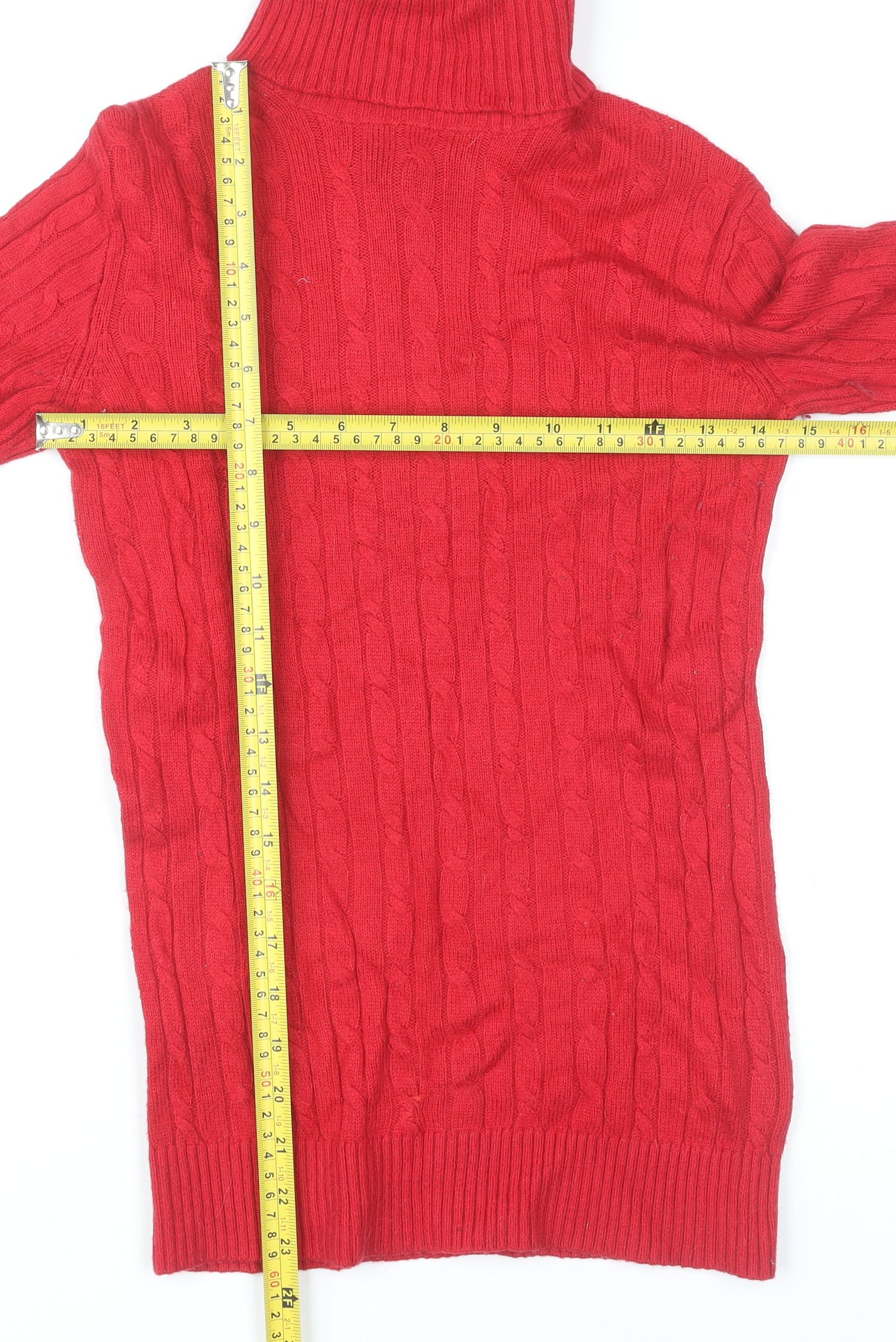 Tommy Hilfiger Women's Red Roll Neck Cable Knit Jumper Size S