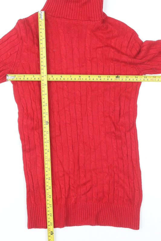 Tommy Hilfiger Women's Red Roll Neck Cable Knit Jumper Size S